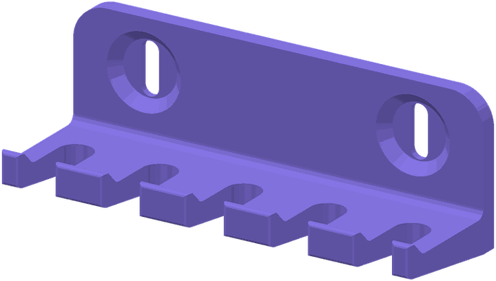A wrench rack with open slots behind a front lip